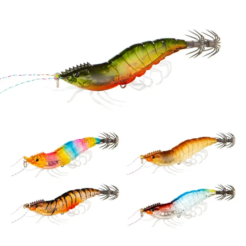 New Luminous Squid Jig Wood Shrimp 15g Sinking Octopus Egi Wobbler Artificial Hard Bait Cuttlefish Hook Sea Fishing Tackle