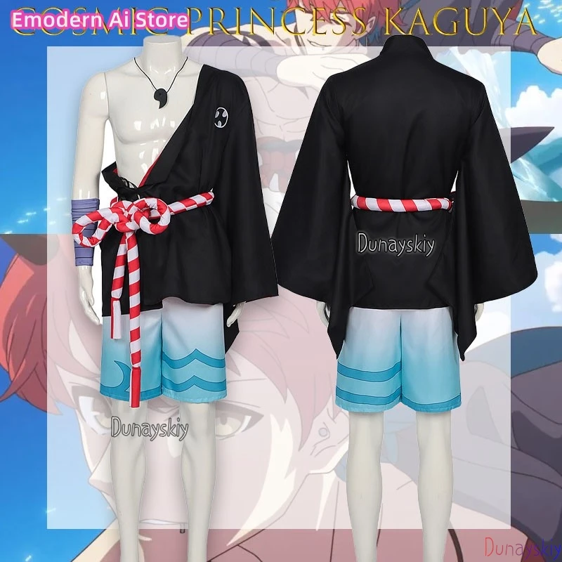 Traje de baño de princesa cósmica Kaguya Mikado Akira, disfraz de anime de manga larga para fanáticos, conjunto de disfraz con cinturón, disfraz de Halloween sexy para hombres