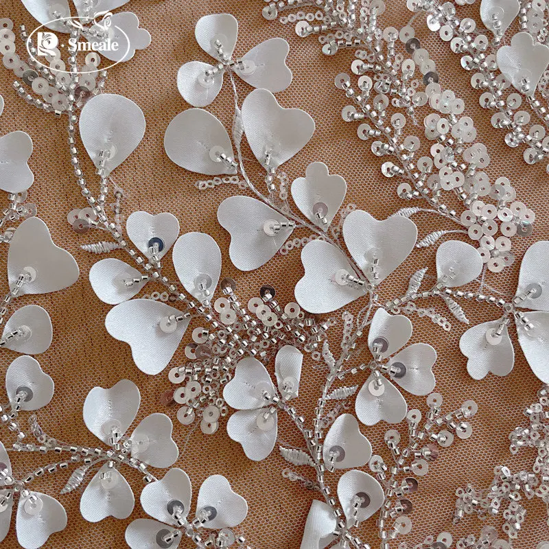 Bridal 3D Lace Fabric, Beaded Sequin Wedding Dress, Advanced Custom-made Sewing Fabric, RS4160