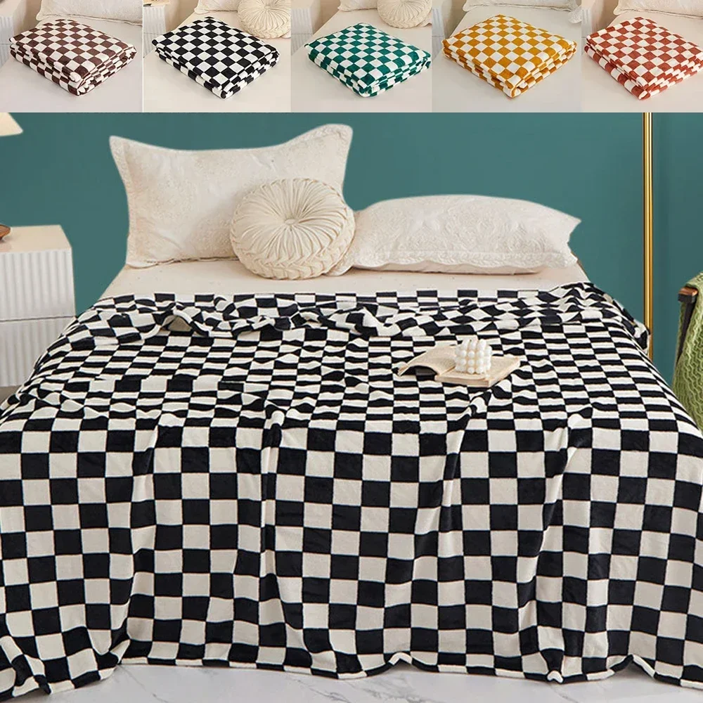 1PC Checkerboard Plaid Blanket Fluffy Soft Casual Sofa TV Throw Blanket Room Decor Bed Bedspread Quilt Blankets 블랭킷 담요