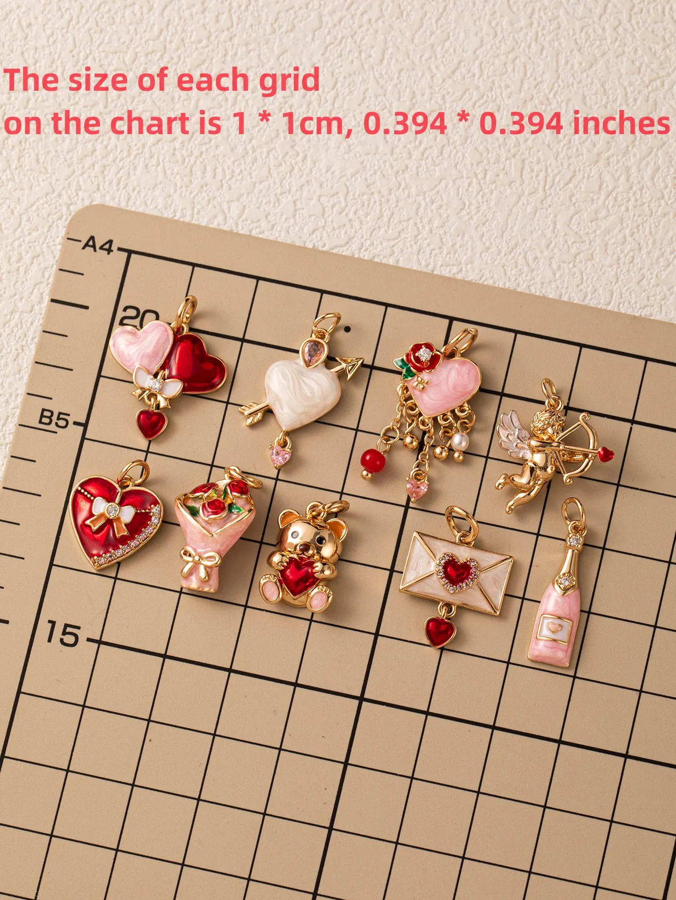 Valentinstag Liebesbär-Anhänger DIY Tropföl-Malerei Kupfermaterial 14K Gold Beschichtet zur Farberhaltung – Detail 2