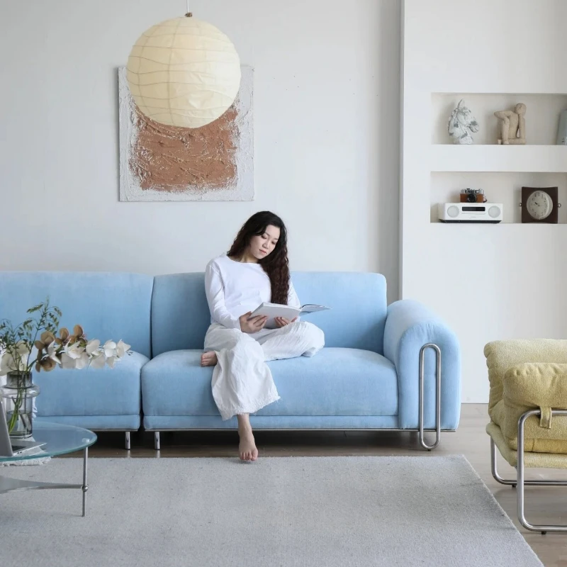 Cream wind gentle and elegant healing sea salt blue fabric sofa living room nail salon bed and breakfast sofa