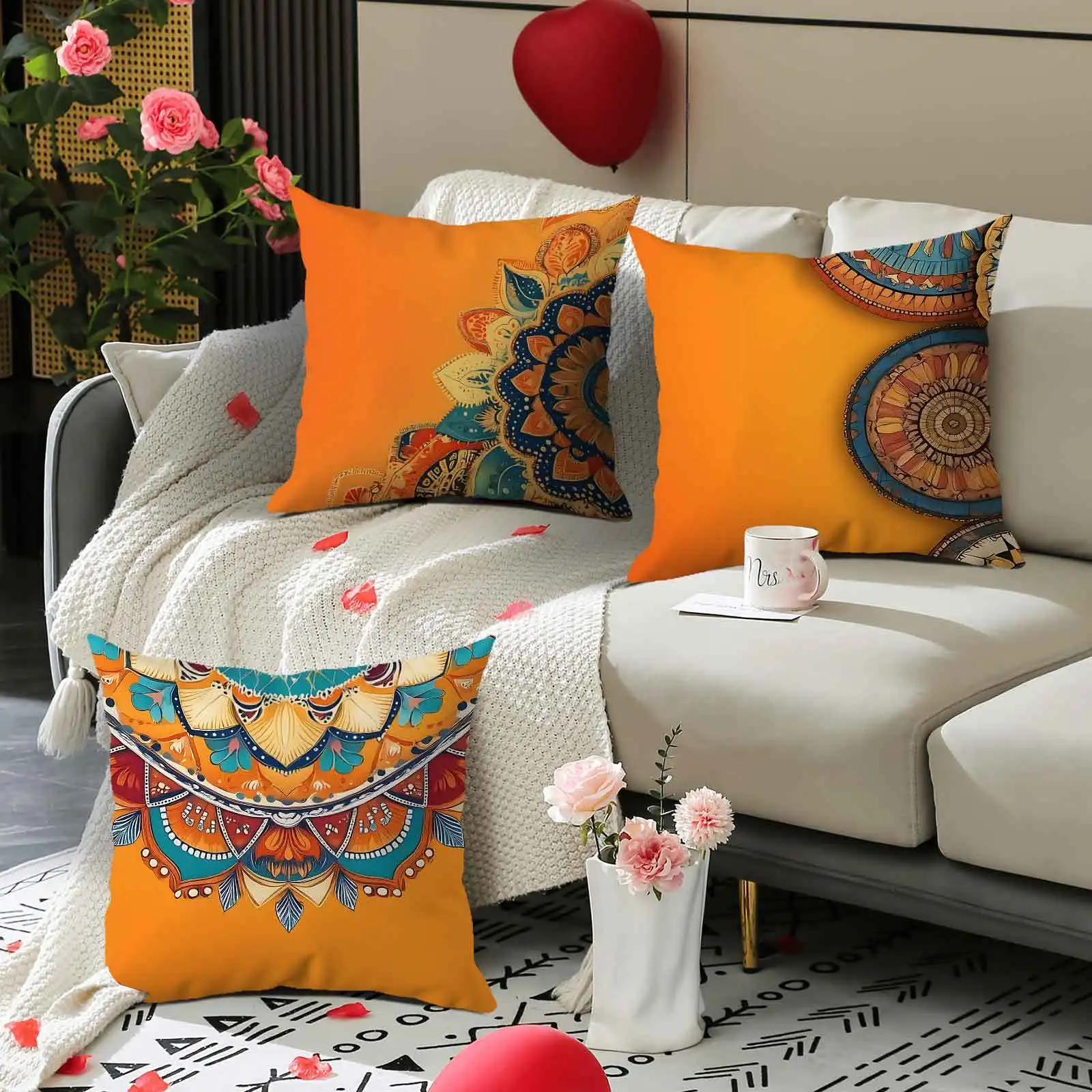 4Pcs Mandala Pillow Covers 45x45cm Double-sided Printed Cushion Cases Bohemian Home Decor Throw Pillows No Insert