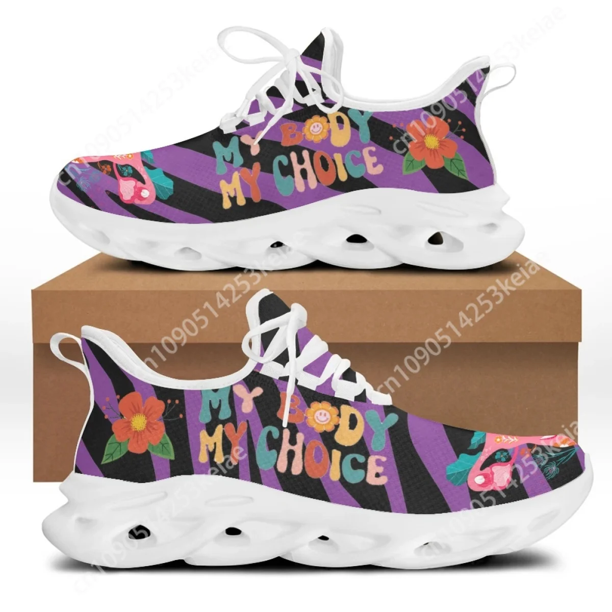 Custom Purple my body my choice Casual Sneaker Print Men Breathable Flat Shoes Fashion Floral Print zapatillas deportivas mujer