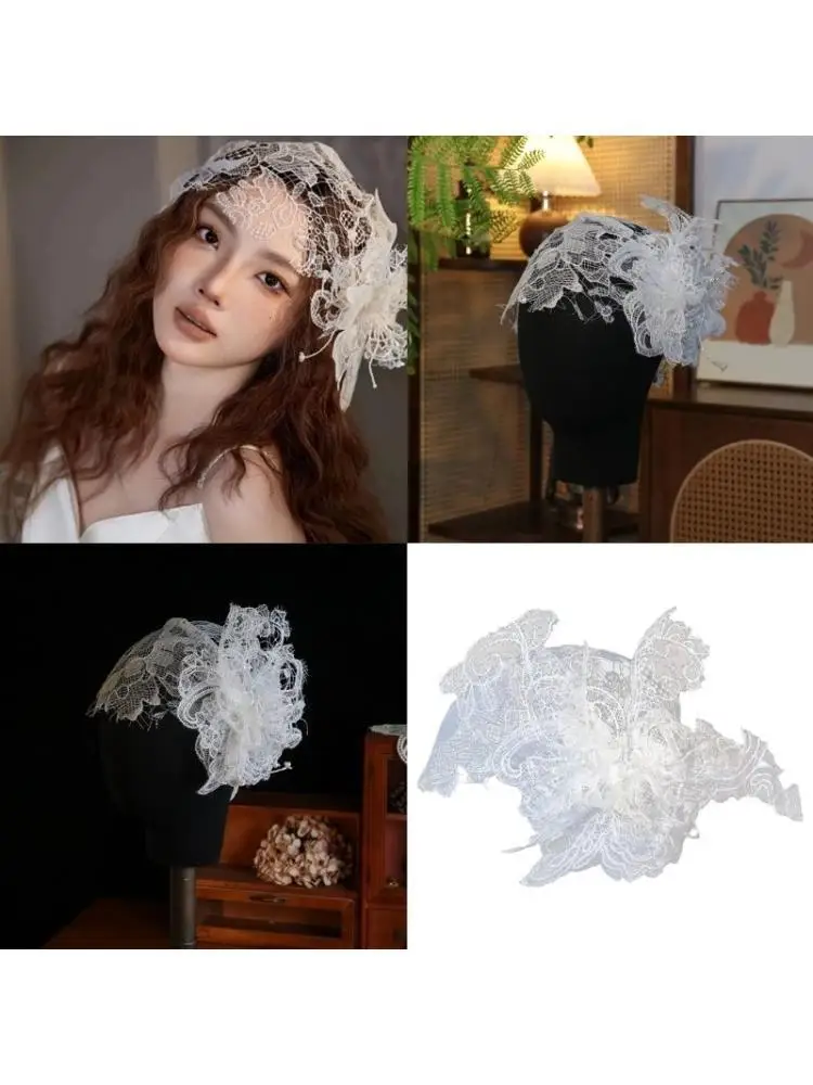 

652F Фата с жемчугом, шапки для торжества, выпускного вечера, головной убор с цветком, элегантный головной убор, головной убор