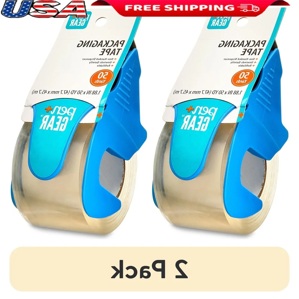 

2 Pack Clear Packing Tape One-Handed Dispenser Durable Adhesive Home Office Moving Strong Bonding Efficient Application