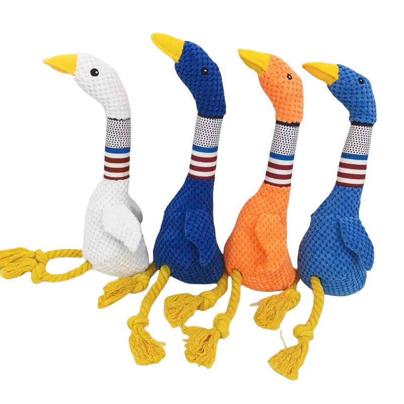 New Pet Dog Plush Sound Toy White Geese Coarse Grain Velvet Bite Resistant Long Necked Duck Toy Supplies Interactive Dog Toys