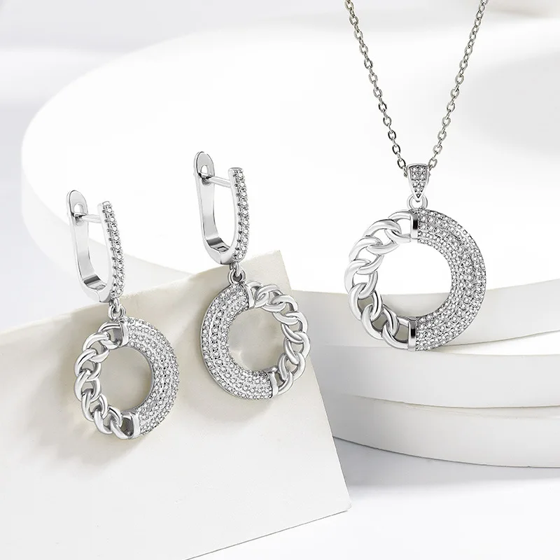 

Легкий роскошный великолепный дизайн из стерлингового серебра 925 пробы, элегантное ожерелье, серьги, комплект свадебных украшений