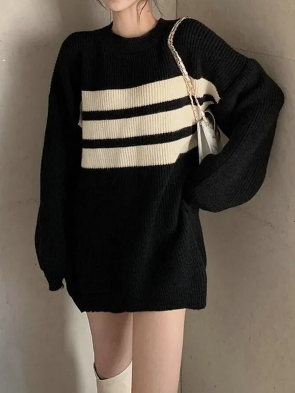 Pull en tricot pour femme Laid-ba, nouvelle collection automne-hiver 2025, design moderne, longueur mi-longue, vêtement d'extérieur ample, mélange de polyester doux