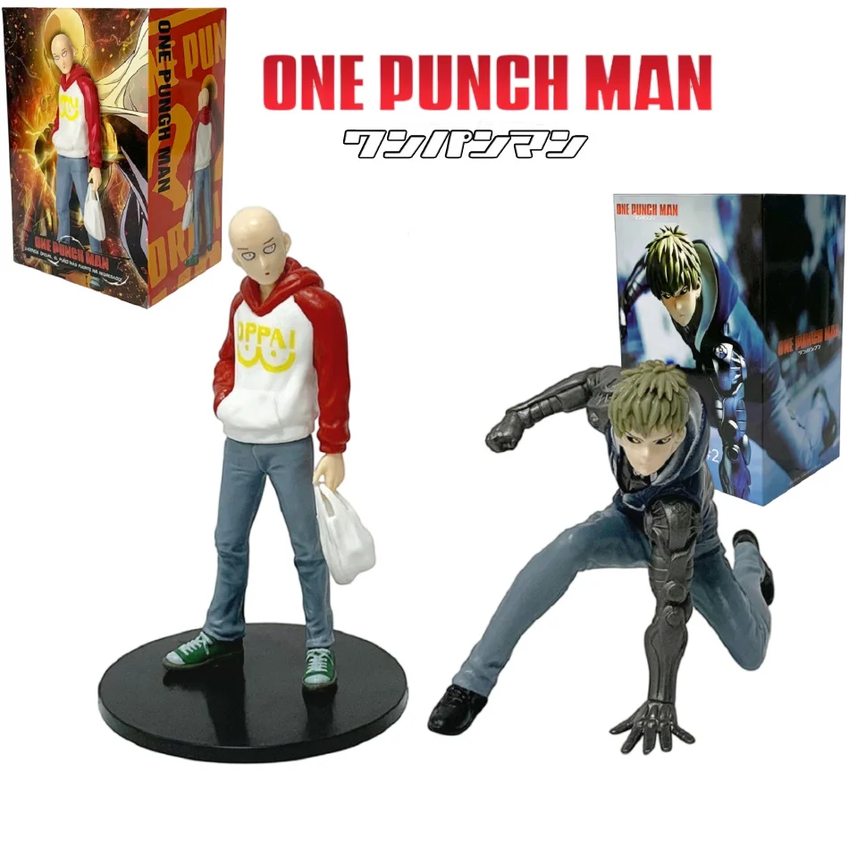10cm um soco homem anime figura roupas casuais saitama e genos ação colecionável pvc modelo ornamento brinquedos presente