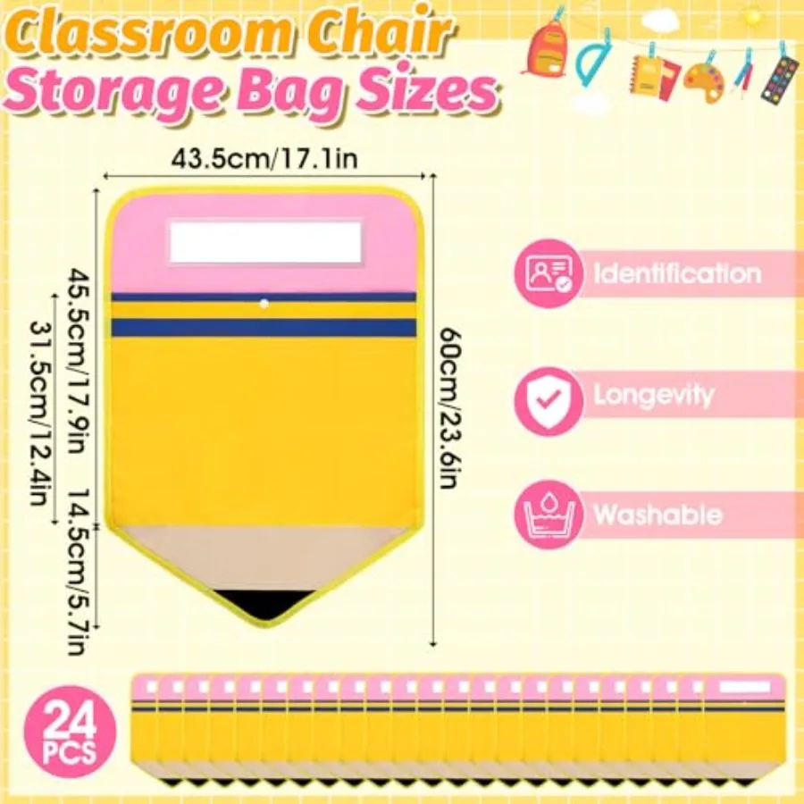 Pack Pencil Classroom Chair Pockets Inch Chair Bags with Name Slots Student Chair Pockets Seat Pockets for Classroom Chairback