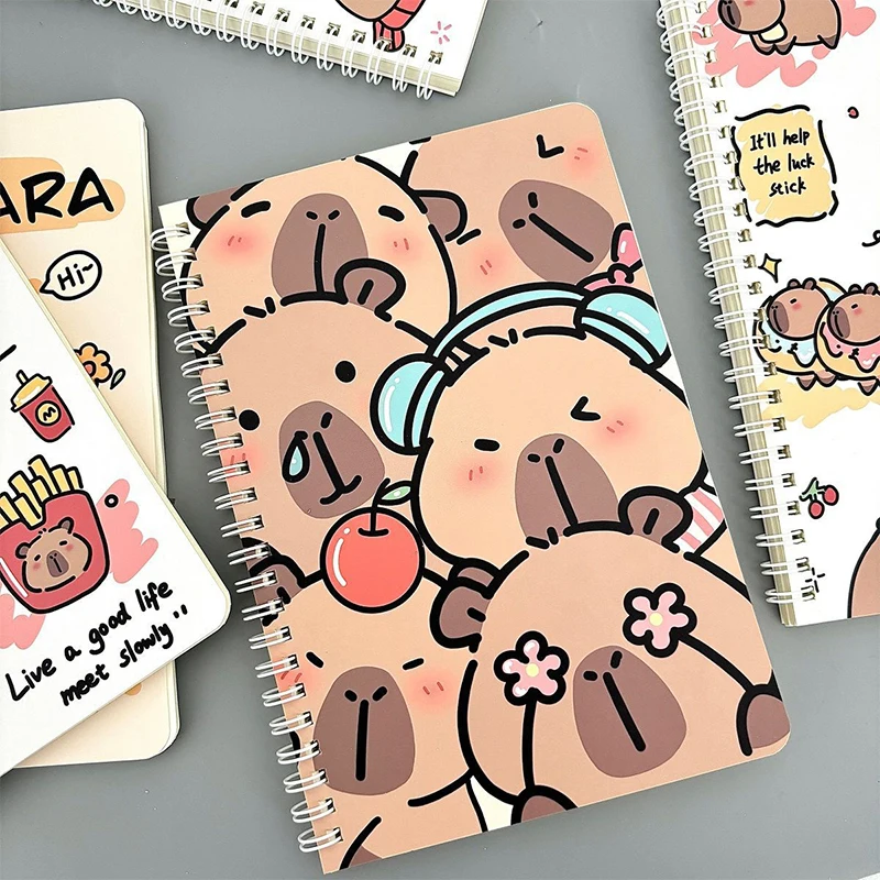 Cartoon Kawaii Capybara A5 Coil Notebook Exercise Book Cute Notepad Diary School Stationery Supplies