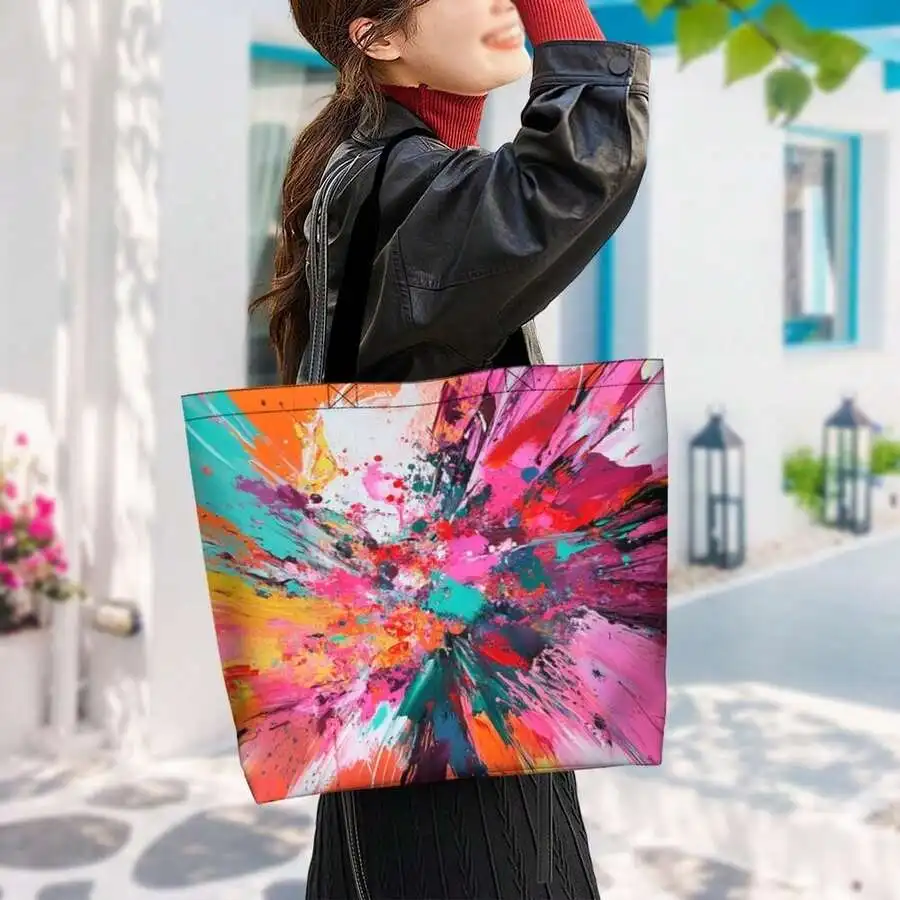 

Abstract Art Tote Bag For Women And Men Colorful Explosion Print Casual Shoulder Bag Summer Fashion