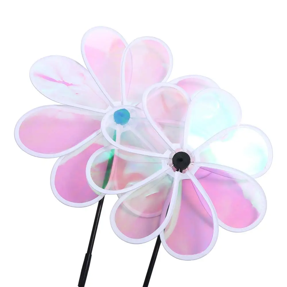 Transparent Eight Leaf Windmill Colorful Grounding Color Film Windmill Waterproof and Sunscreen Reflective Color Changing