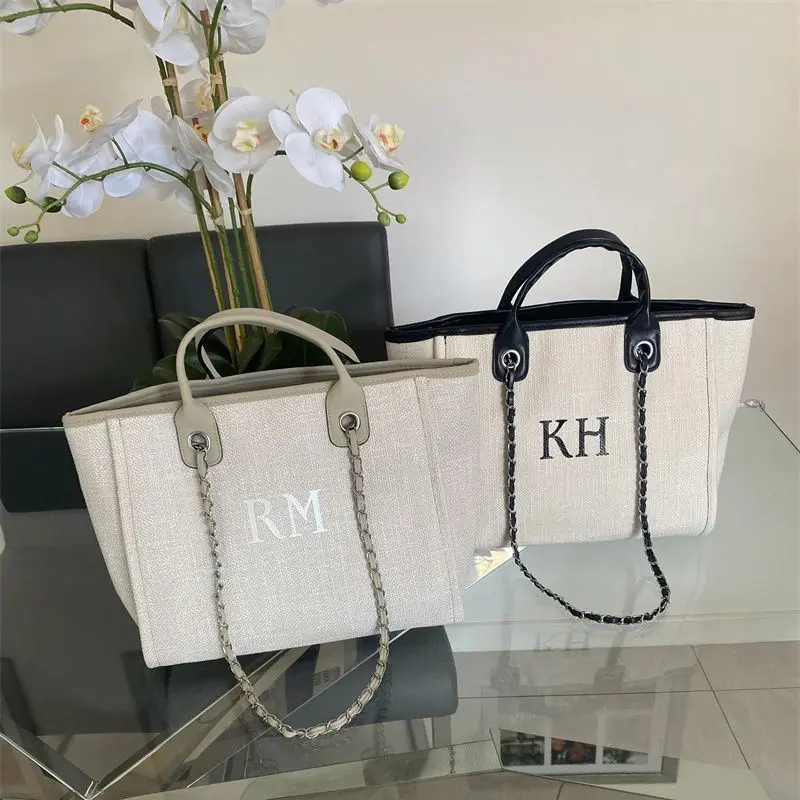 Personalised Shoulder Tote Bag, Customize Women's Handbag, Beach Bag, Chain tote bag, Hand Bag, Canvas Bag, Gifts For her