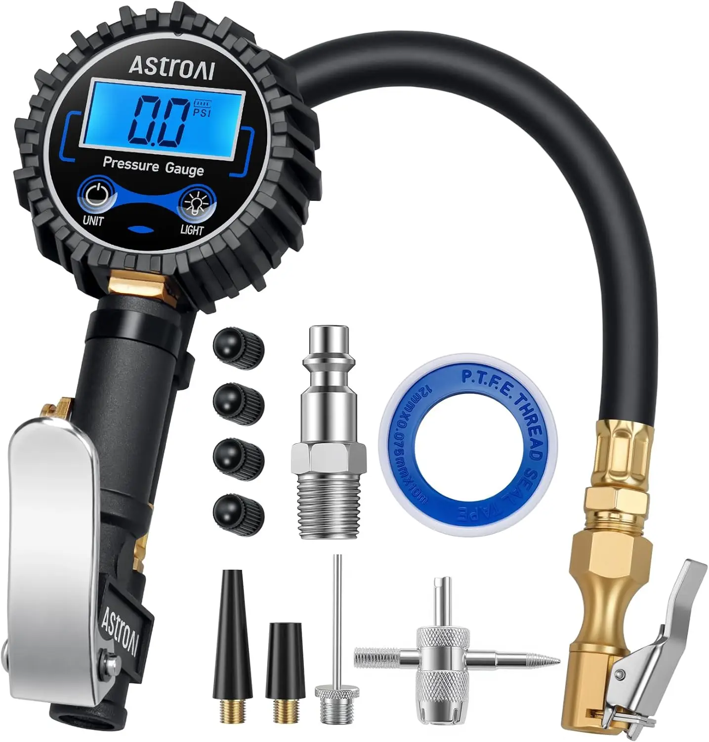 

Digital Tire Pressure Gauge with Inflator, 3-250 PSI, Blue