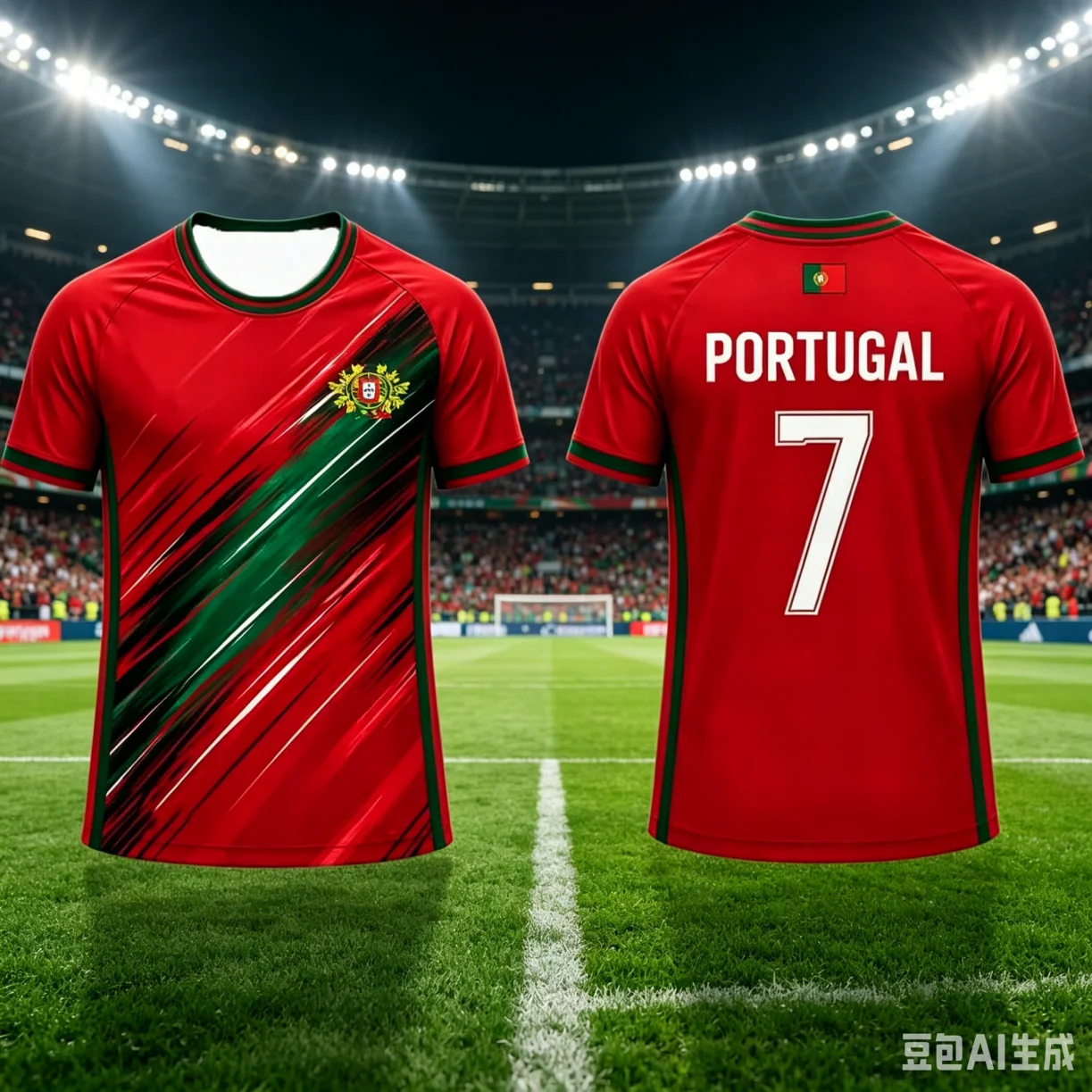 Portugal 7 Soccer Jersey Men Breathable Quick Dry Football Shirt Red Green Brush Print Sportswear Fan Edition Training Tees