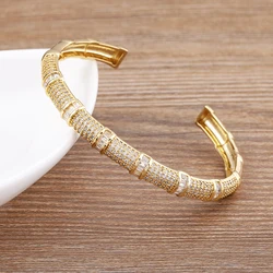 AIBEF New Design Geometric Crystal Zircon Gold Plated Cuff Adjustable Bracelet Women's Charm Jewelry Wedding Exquisite Gifts