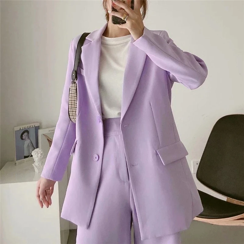 

2023 Women Violet Blazer Jacket Casual Work Suit Coat Office Lady Fashion Pocket Single Breasted Long Sleeve Suit Blazers Female