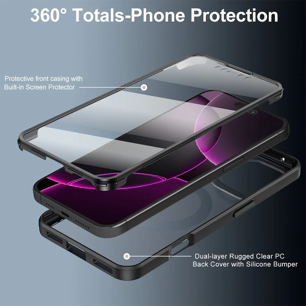 360 غطاء كامل حماية الشاشة الحالات آيفون 17 16 برو ماكس الهواء 11 12 13 14 15 زائد ل Magsafe شاحن لاسلكي غطاء الهاتف