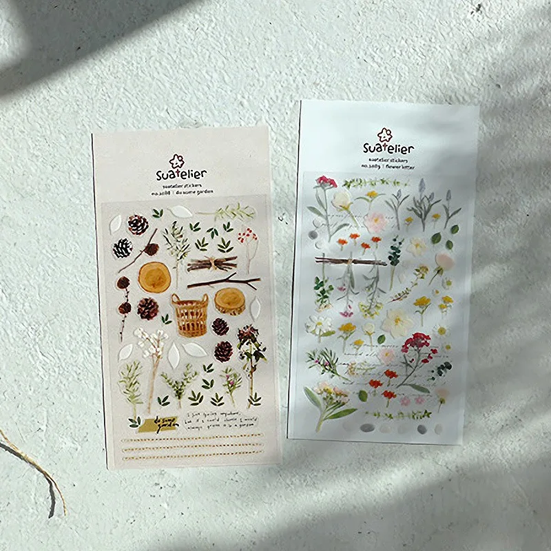 Suatelier-pegatinas de plantas estéticas, suministros de álbum de recortes coreanos, arte floreciente, flor, jardín, diario, manualidades DIY