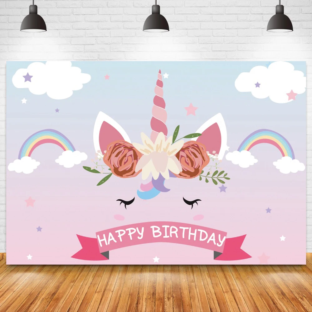 Arco-íris nuvens unicórnio menina princesa pano de fundo bolo quebra mesa decoração feliz crianças aniversário chá de fraldas fotografia fundos