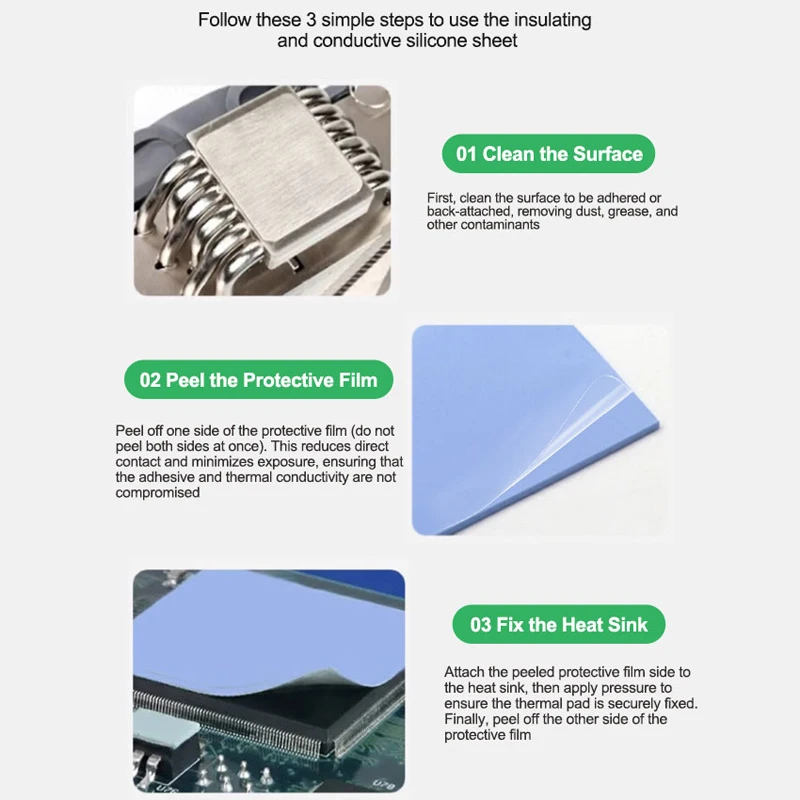 Almohadillas térmicas aislantes precortadas RELIFE RL-098 para placa base, Chip IC, hoja de silicona autoadhesiva de conducción de calor