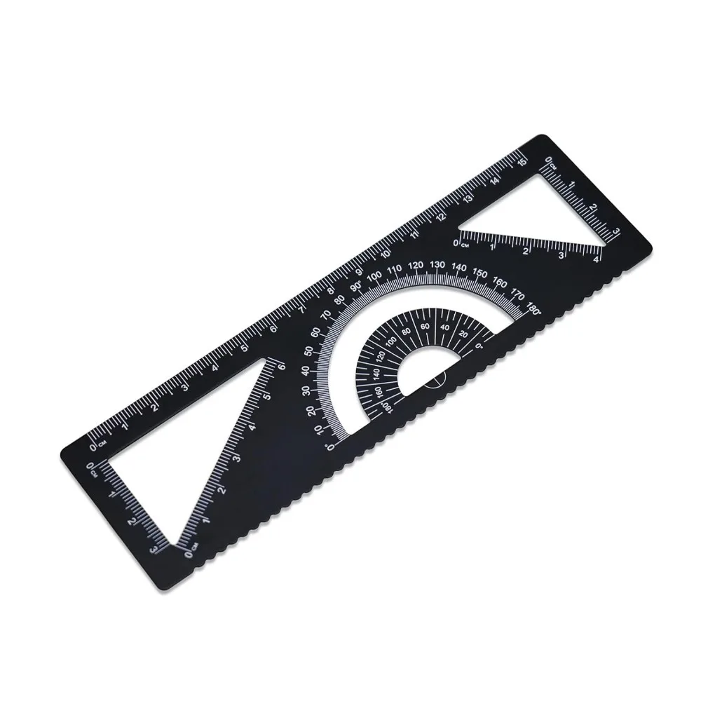 مجموعة هندسية 4 في 1، مجموعة مسطرة الرياضيات المعدنية - منقلة ألومنيوم، مثلثين دقيقين، قاعدة الحافة المستقيمة - متعددة الوظائف