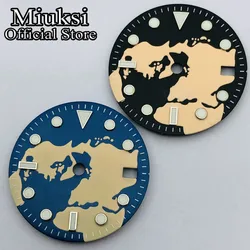 Miuksi 29mm black blue watch dial luminous fit NH34 NH35 movement fit 3 o'clock crown 3.8 o'clock crown