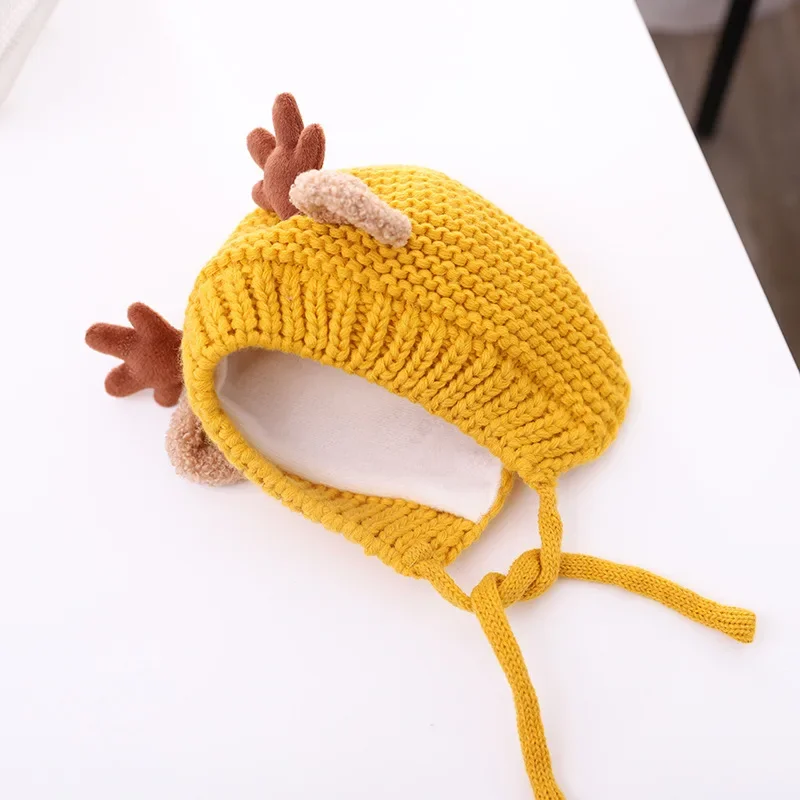 

Cute Deer Elk Antlers Baby Hat Winter Autumn Warm Plush Knitted Ear Warmer Children Hat Bonnet Boys Girls Beanie Christmas Hats