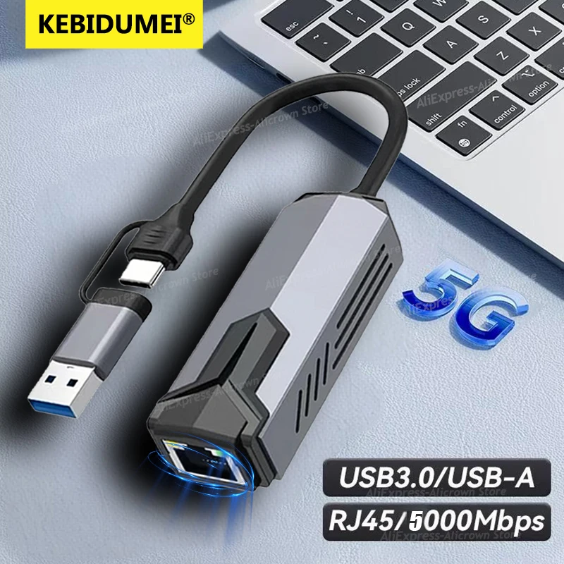 

5Gbps Wired USB Network Card Adapter Type C to RJ45 LAN USB-C Ethernet Converter Hub for Laptops Win 11 Supports 5G/2.5G/1G/100M
