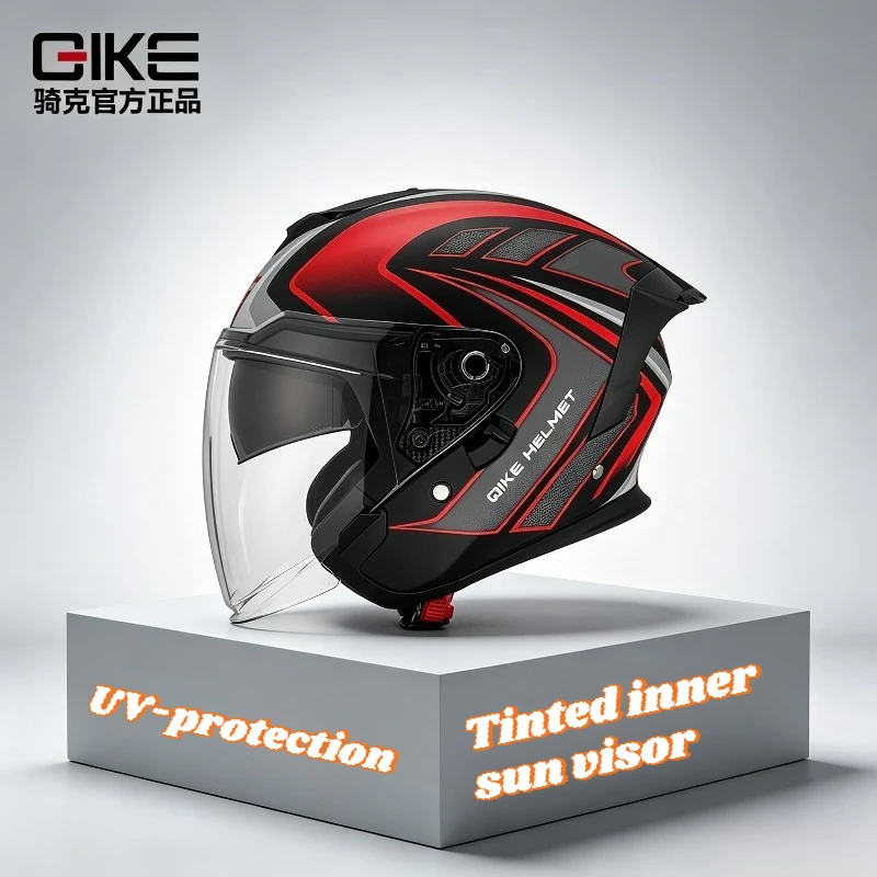 QIKE Three-quarter Helmet Safe Riding Motorcycle Locomotive Electric Vehicle Class A Large Tail Helmet Cycling Helmet