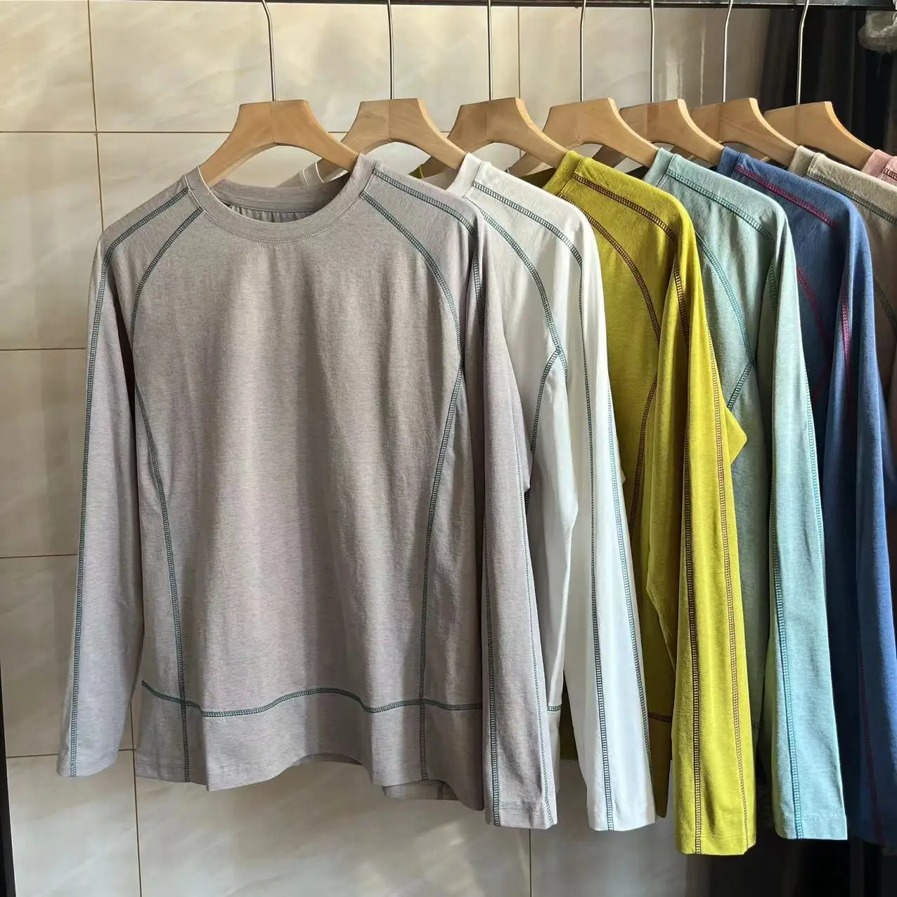 Men's Outdoor Long Sleeve T-Shirt Breathable Moisture Wicking Loose Shoulder Drop Polyester Fabric Spring Autumn Casual round...