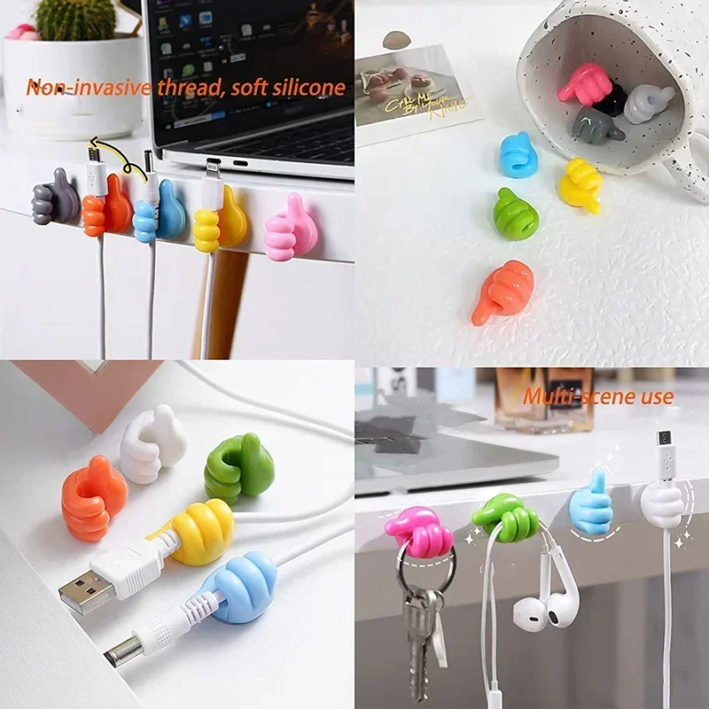 10pcs Silicone Thumb Wall Hooks Self-Adhesive Thumb Cable Organizer Clips Key Hook Multi-Function Wall Hangers Storage Hooks