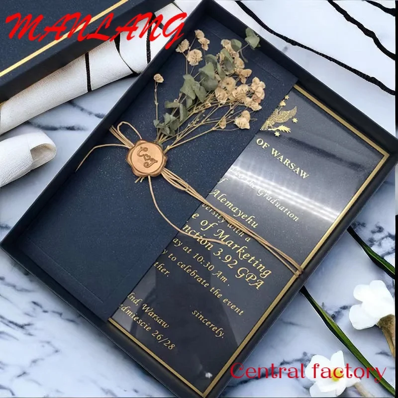 

Custom Custom 5*7 inches Gold Printed Luxury Acrylic Invitations Card Acrylic Wedding Invitation with Envelope/Box