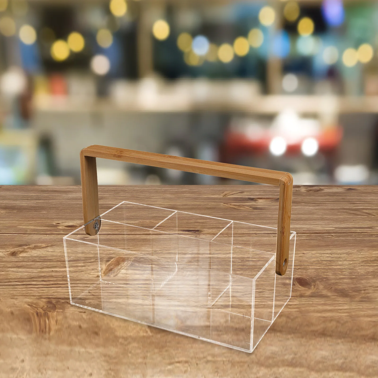 

Transparent Acrylic Cutlery Organizer Bamboo Handle Multifunction Kitchen Picnic Party Storage Box Clear Plastic Tableware