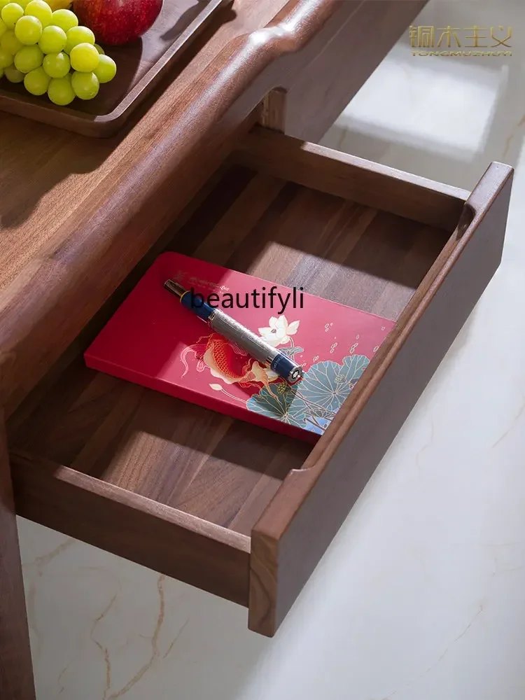 cc182R1 Langer Beistelltisch für Wohnzimmer, schwarzes Walnussholz, Massivholz, modern, leicht, luxuriös, neuer Teetisch im chinesischen Stil