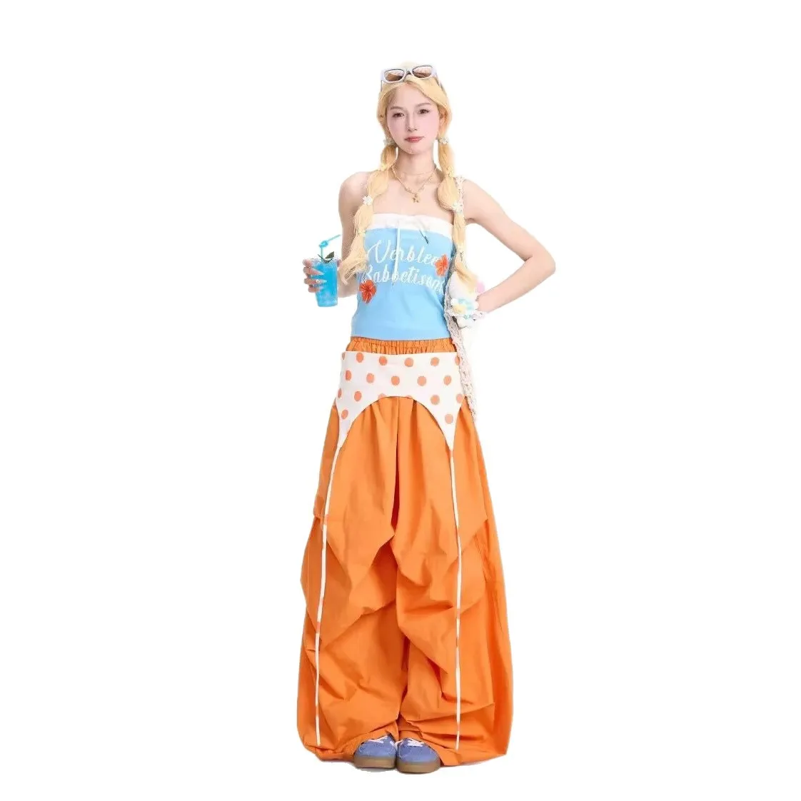 بنطال ذو قصة أرجل واسعة كحلي للنساء ربيعي الدوبامين ملابس عسكرية طبقة مزدوجة مستقيمة تناسب أنماط محايدة حك تقسم النطاقات الإضافية