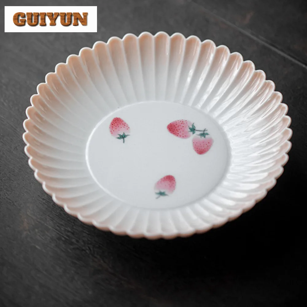 

Hand-painted Strawberry Pot Bearing Holder Japanese Gradient Lotus Dry Brew Table Tea Tray Fruit Plate Teaware Supplies Craft