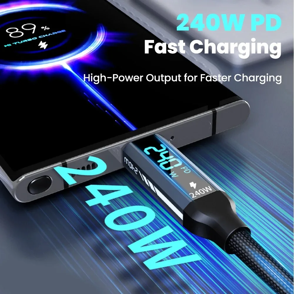 240W PD Fast Charging Type C to Type C USB 4 Cable Digital Display USB C to Type C 40Gbps Line For Xiaomi HUAWEI Macbook Laptop