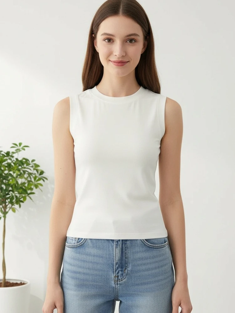 AOSSVIAO 2026 Sommer Baumwoll-Tops Basic Shirts Weiß Schwarz Lässige Sport-Weste Off-Shoulder Grün Damen Tank Top – Detail 6