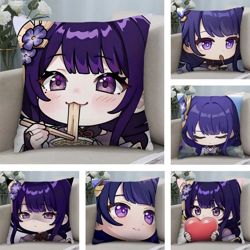 

Raiden Shogun Cute Genshin Game Cushion Cover Square Pillow Bedroom Sofa Leisure Comfort Living Room Home Decoration 40X40
