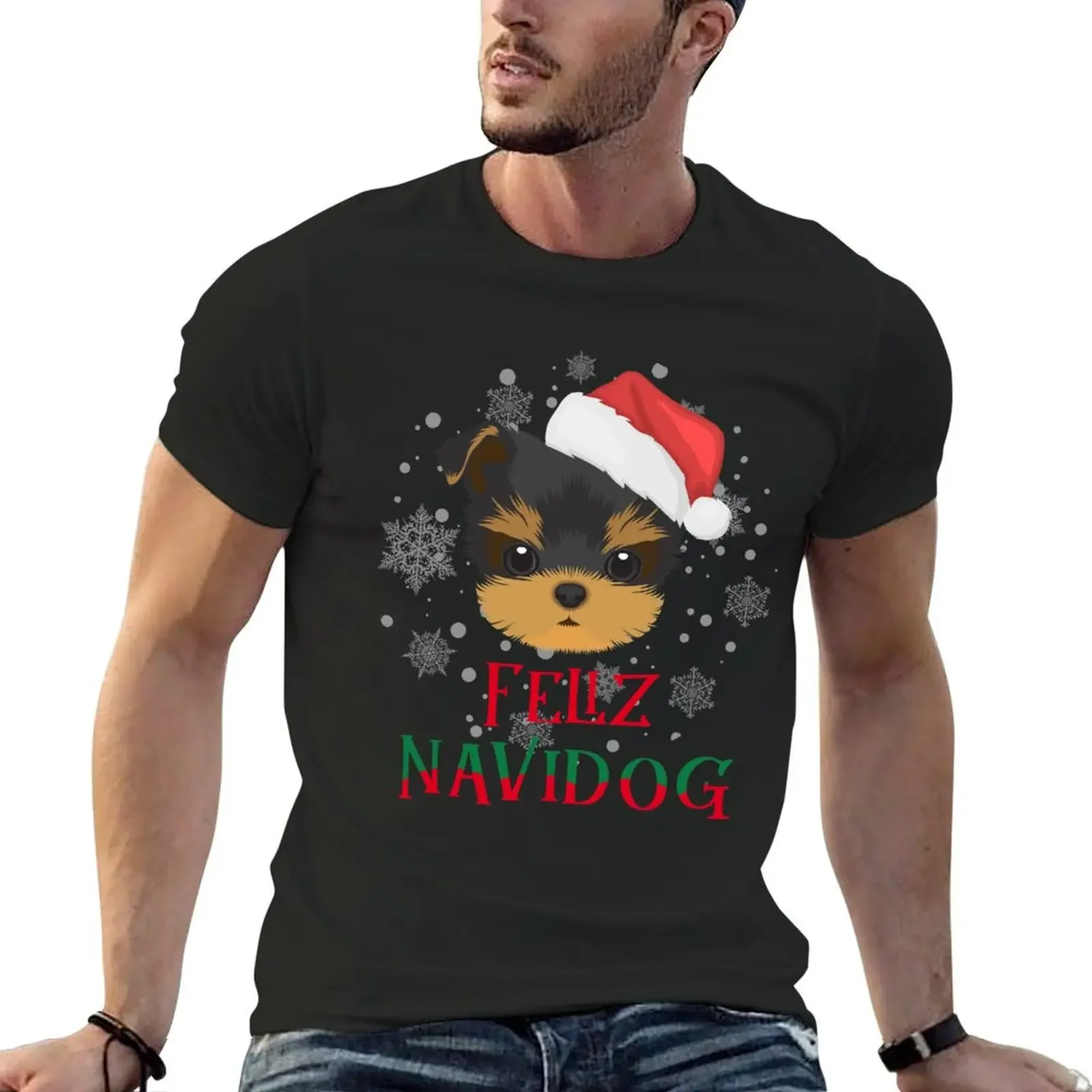 

Yorkshire Terrier Christmas Dog Feliz Navidog T-Shirt vintage graphic tee oversized t shirt anime stuff Men's clothing