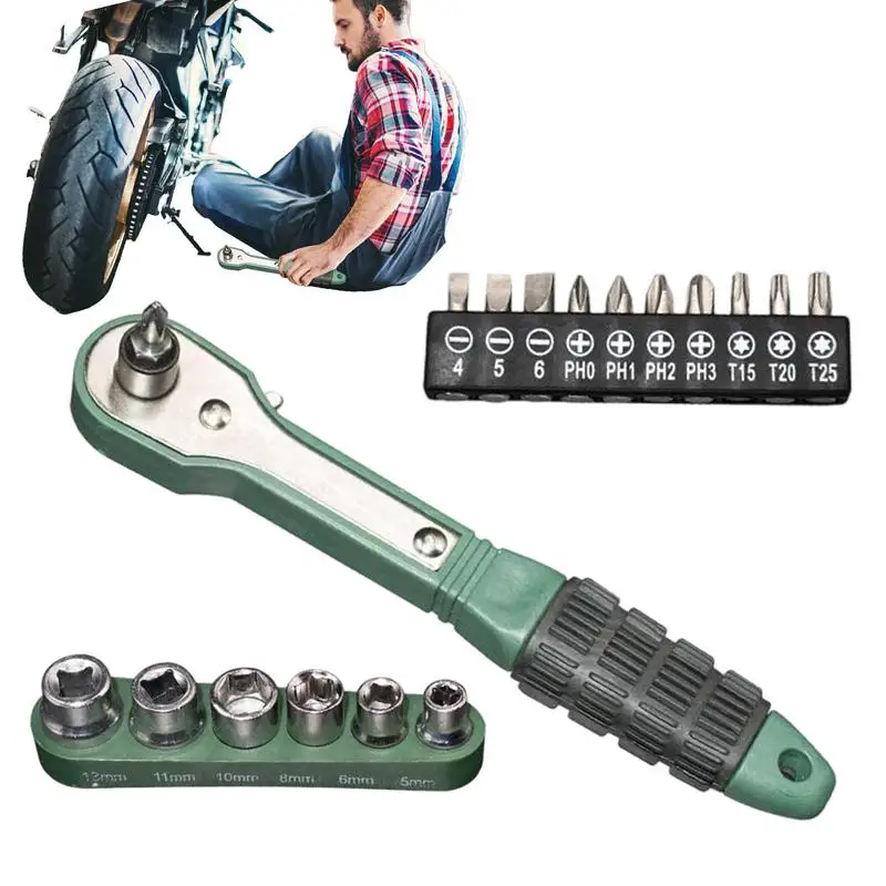 

Ratchet Screwdriver Set 17 Pieces Bit Driver Ratchet Ergonomic Effort-saving Anti-slip Grip Two-way Portable Wrench For