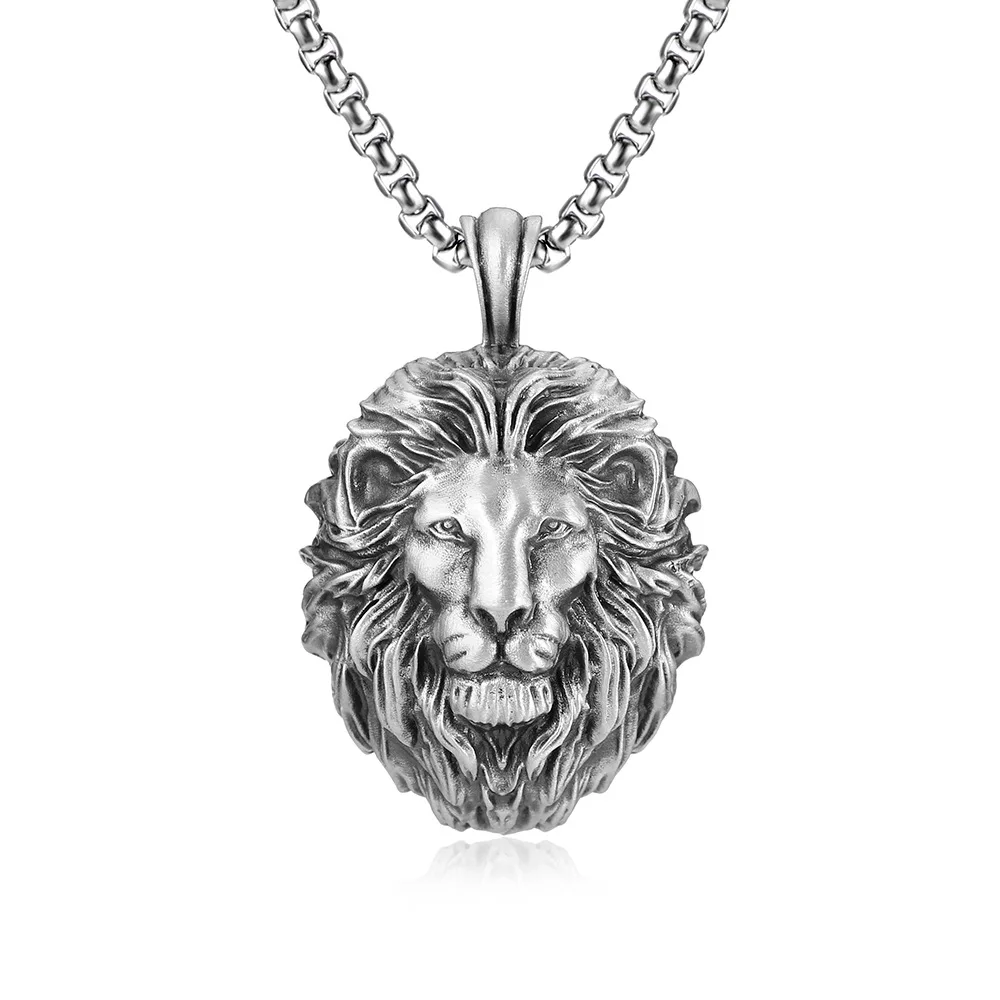 

Kitykiss domineering lion head pendant necklace hip-hop punk style men and women retro trend titanium steel accessories