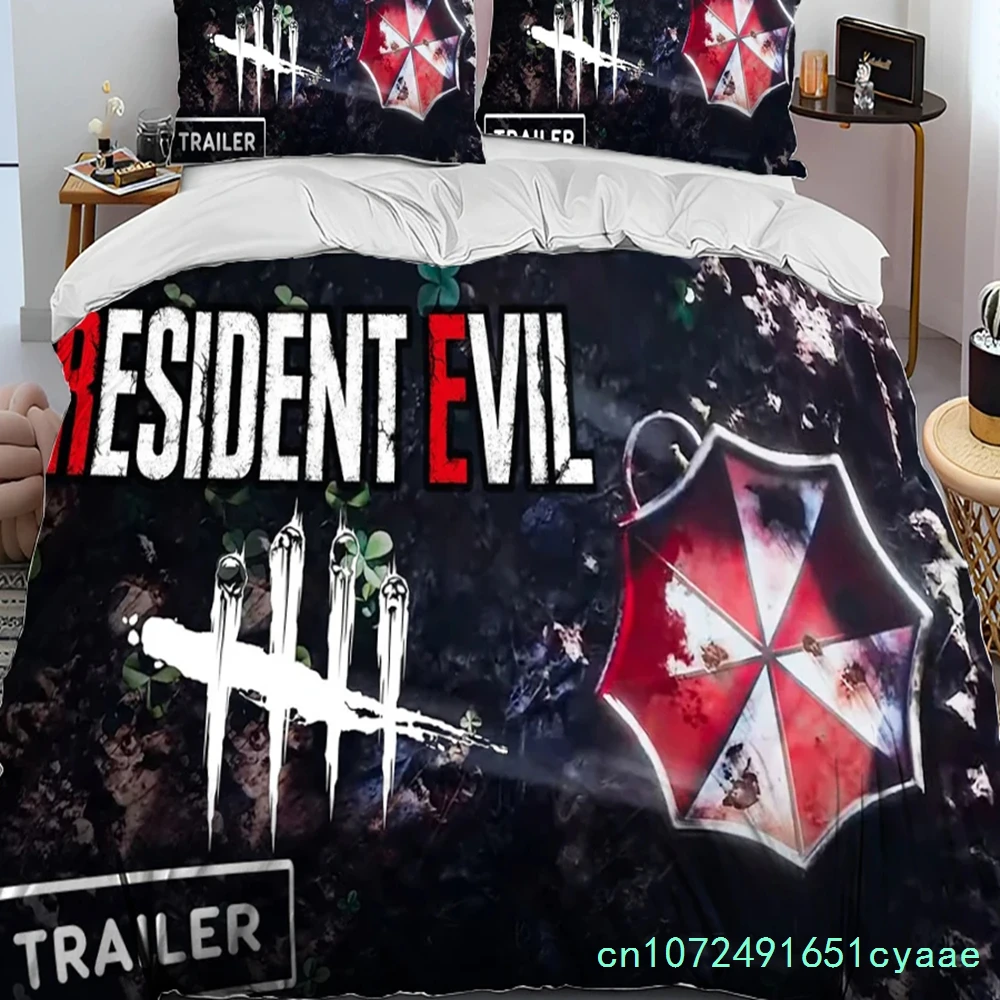 3D R-Resident Evil Games Gamer Comforter Bedding Set,Duvet Cover Bed Set Quilt Cover Pillowcase,king Queen Size Bedding Set Boys
