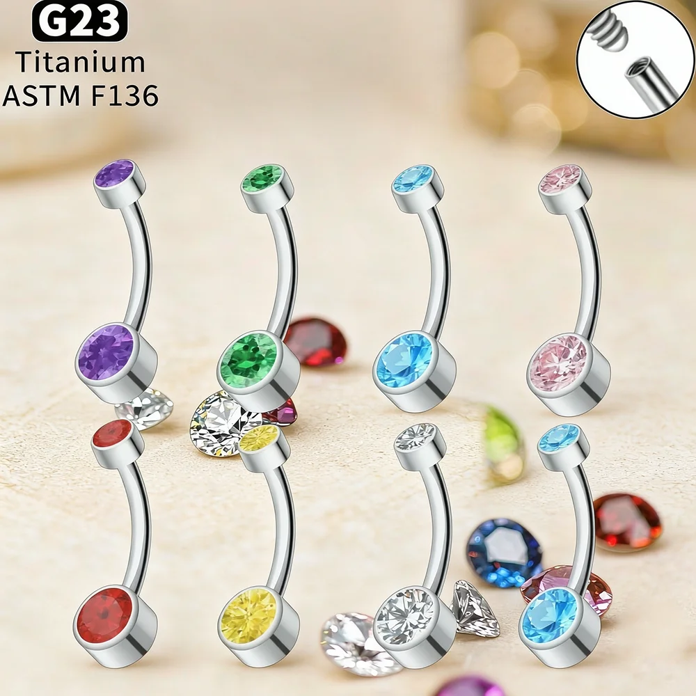 14G G23 Titanium Navel Ring with CZ Hypoallergenic Sexy Belly Button Jewelry for Women's Body Piercing Internal Thread Design