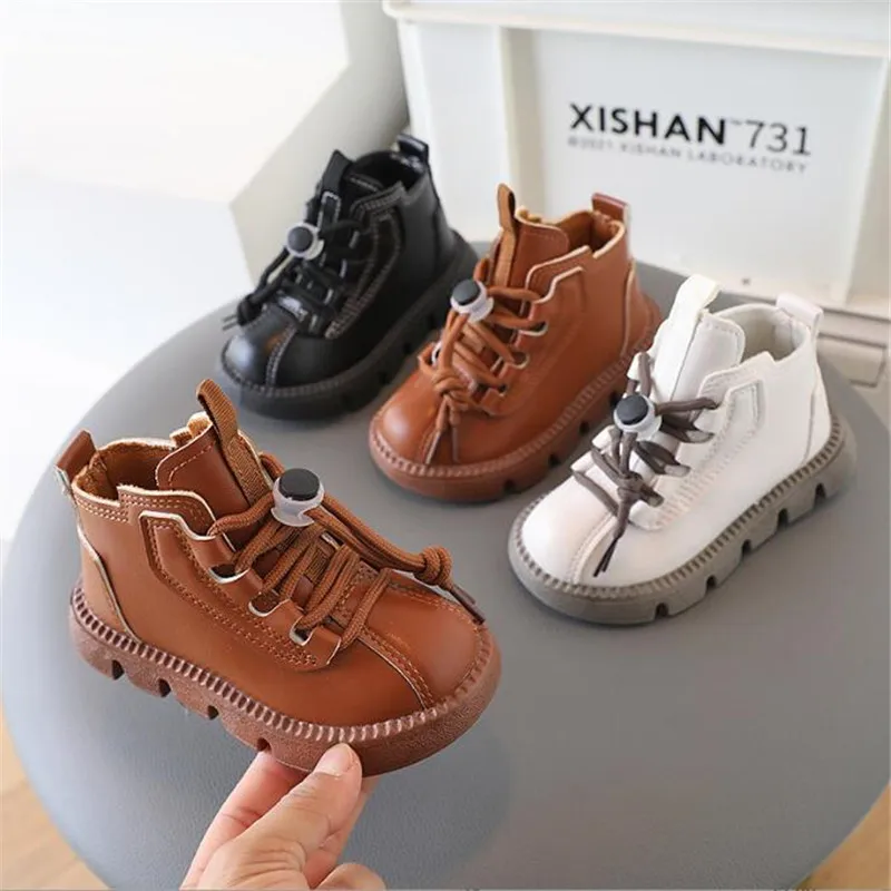 Toddler Leather Short Boot Lace Up Baby Casual Sneakers Fashion Children Ankle Boot