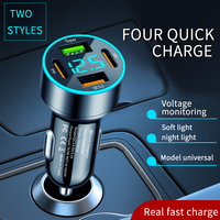 4 Port PD QC3.0 USB C Car Charger Fast Charging Type C Car Phone Charger Adapter For iPhone Samsung Xiaomi Huawei LED Display