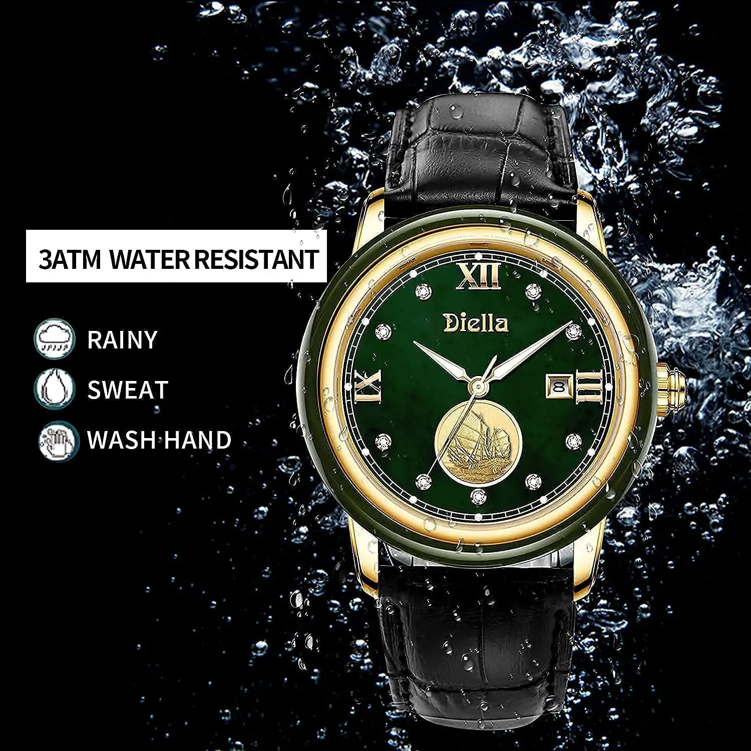 Diella مطابقة الساعات للأزواج ، فستان اليشم الفاخرة ، ساعة معصم مع حركة الكوارتز اليابانية ، الهدايا الجلدية للرجال والنساء